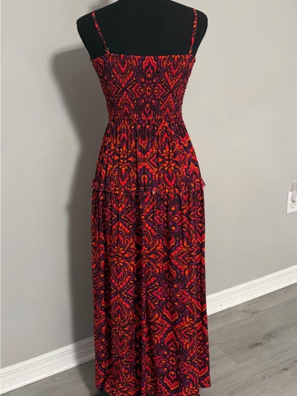 Dress Forum Red and Purple Smocked Maxi Dress with Spaghetti Straps